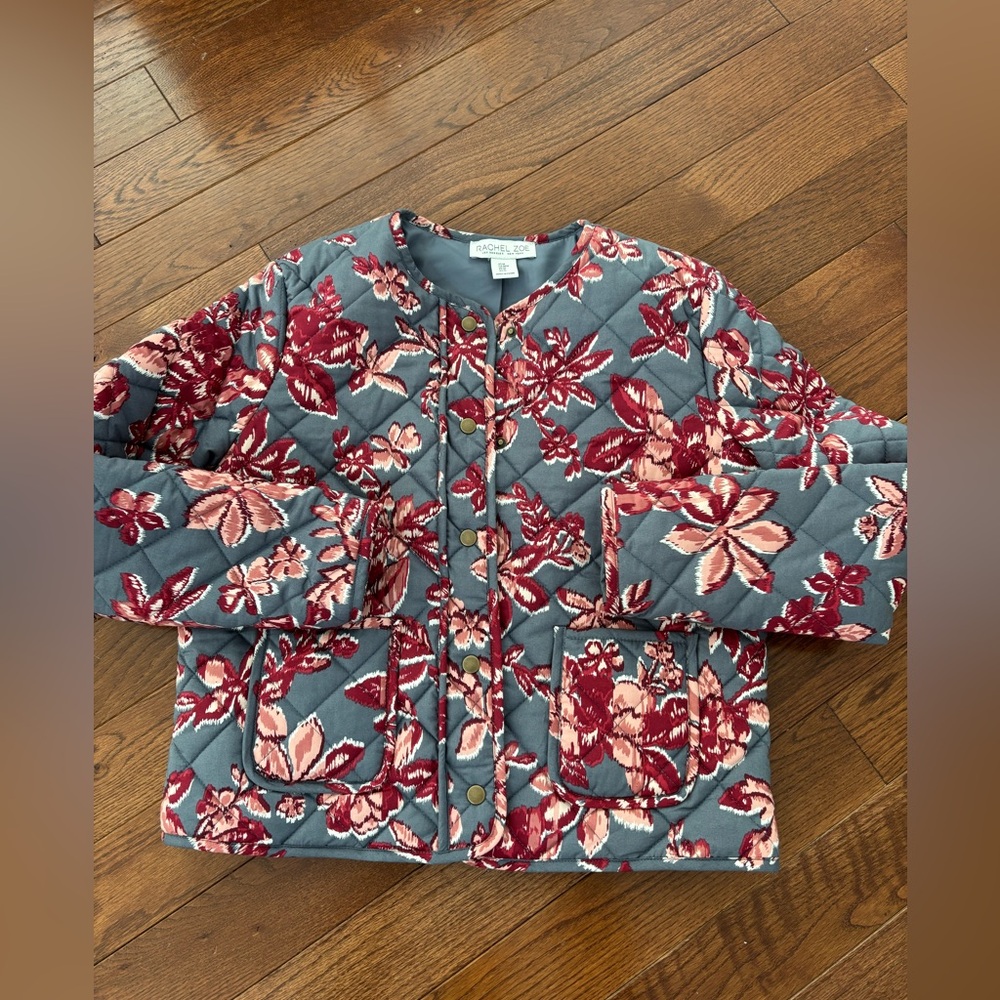 Rachel Zoe Red and Gray Floral Puffer Jacket